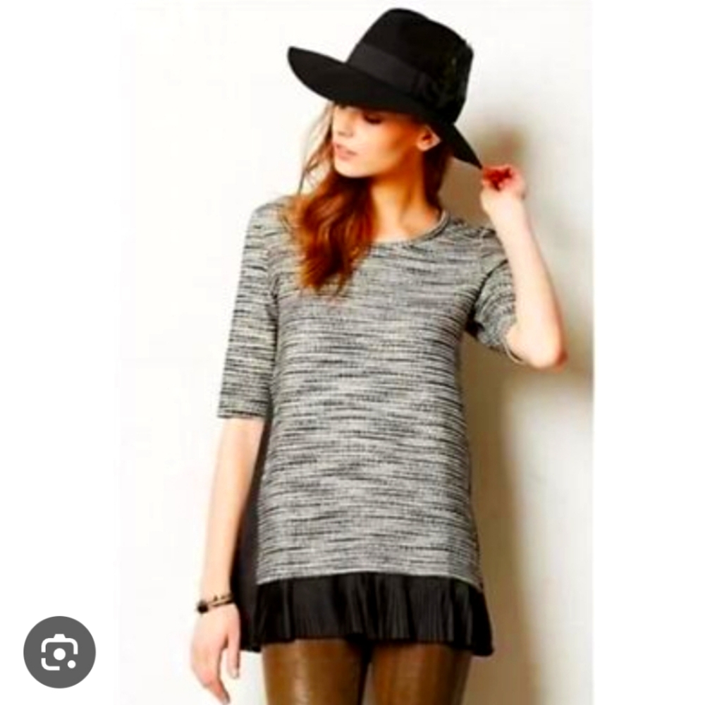 Clu+Willoughby By Anthropologie Black Gray Top Office Ruffle Chic Gossip Girl